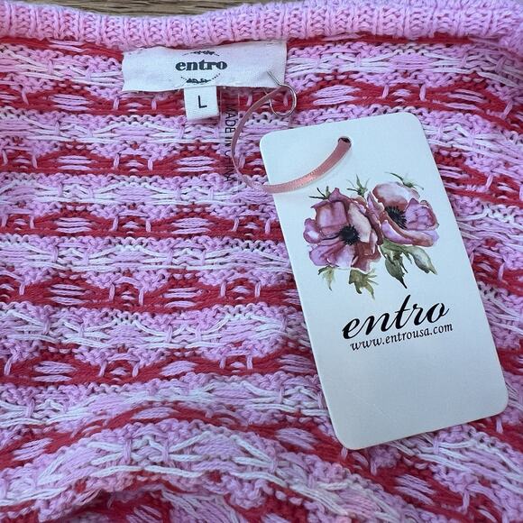 New Paid Crochet Entro Pink Red Knit Ruffle Crop Top Large Cotton Boho Kidscore - Picture 9 of 13